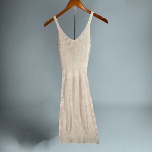 Tan Stretchy Ribbed Knit V-Neck  Sleeveless Sweater Dress Size XS